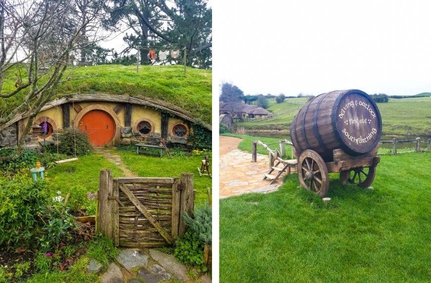 red hobbit house and beer barrel