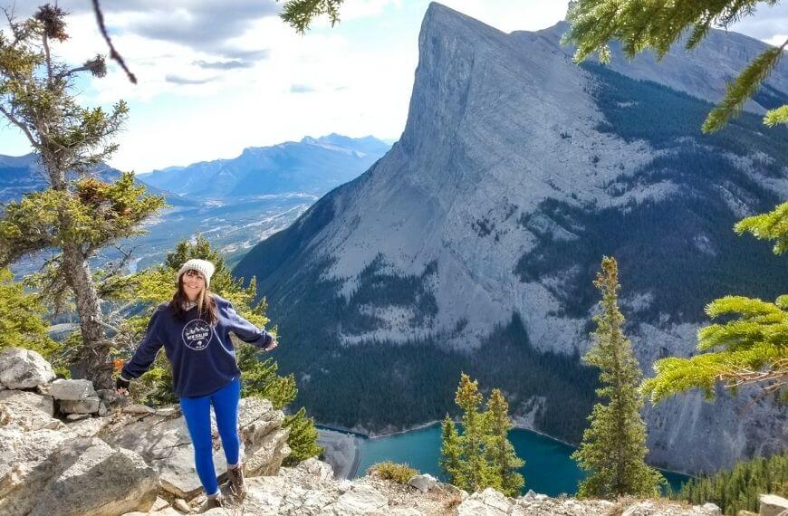 me at the viewpoint of the east end of rundle hike up the eeor trail
