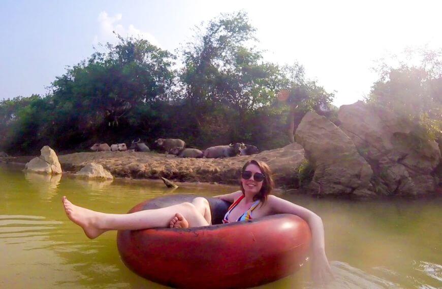 me tubing down the river in vang vieng
