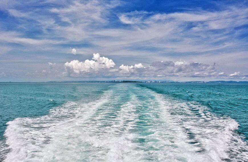 view of sihanoukhville from the small ferry on the way to the islands