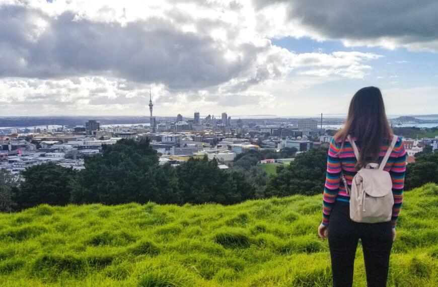 mt eden hike looking at the city view