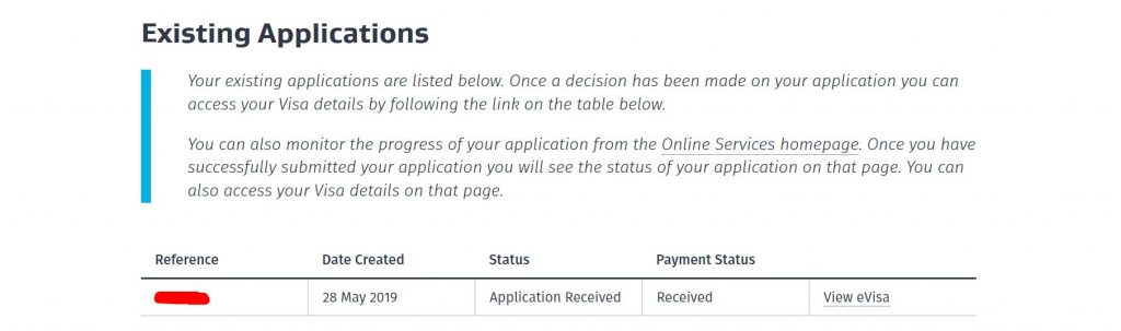 page to check the status of your work and holiday visa