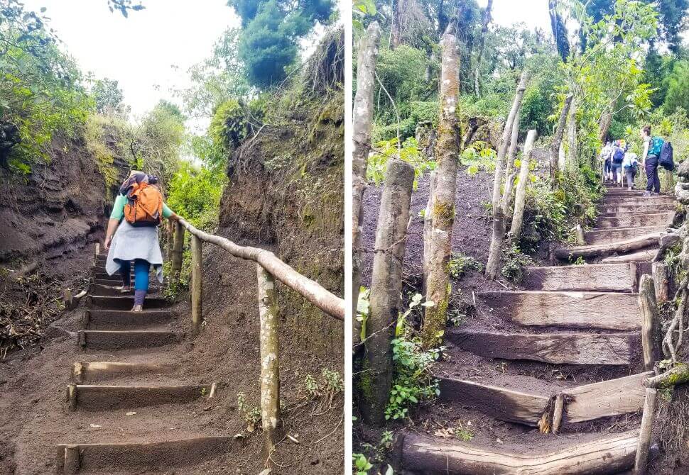 Two different stair cases along a volcano hike in Guatemala - Acatenango