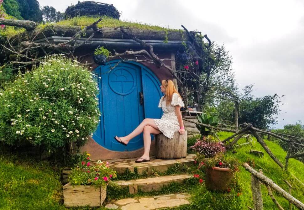 sitting in front of the hobbitenango propty door