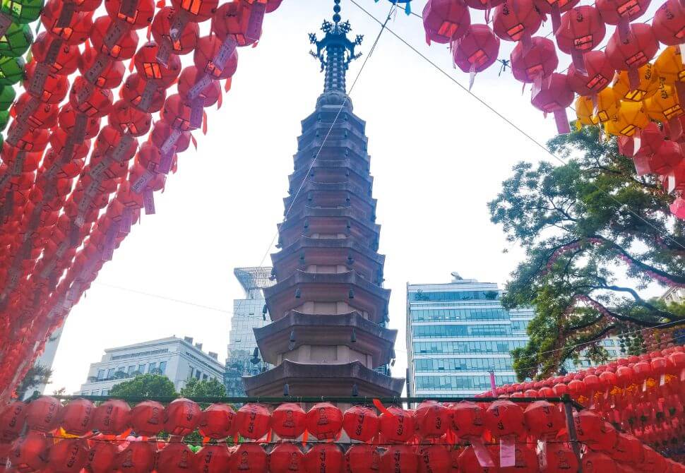 a pagoda at a temple in Seoul