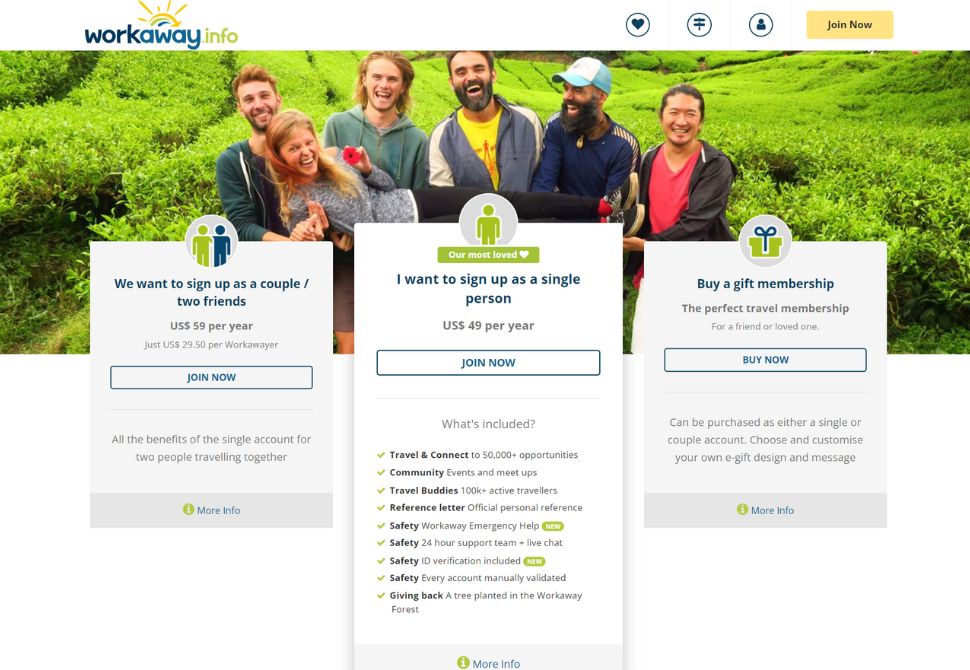 Screenshot of the workaway website on the subscription page where you can decide if the value is worth it